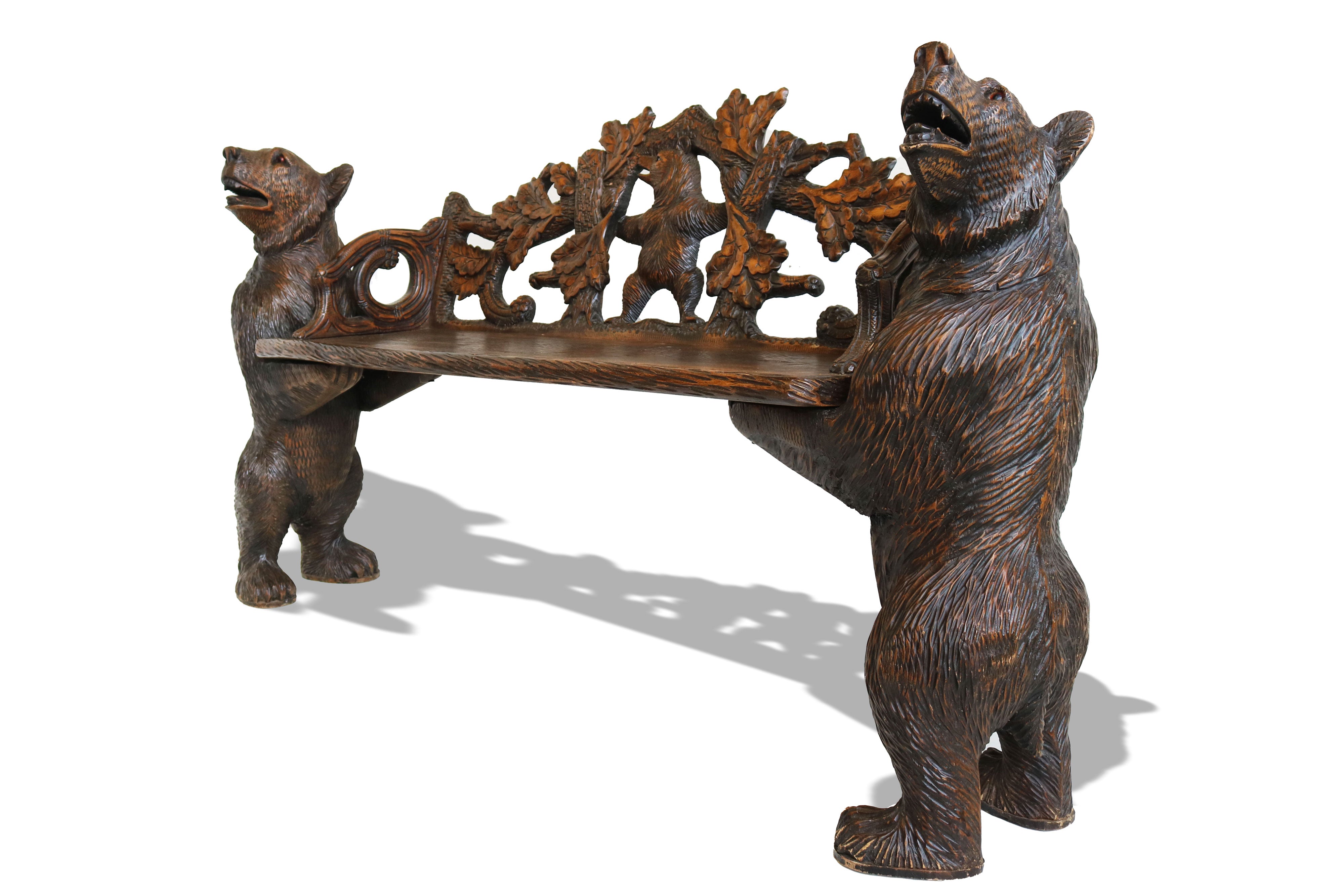 Swiss Black Forest hand-carved Bear bench 1900