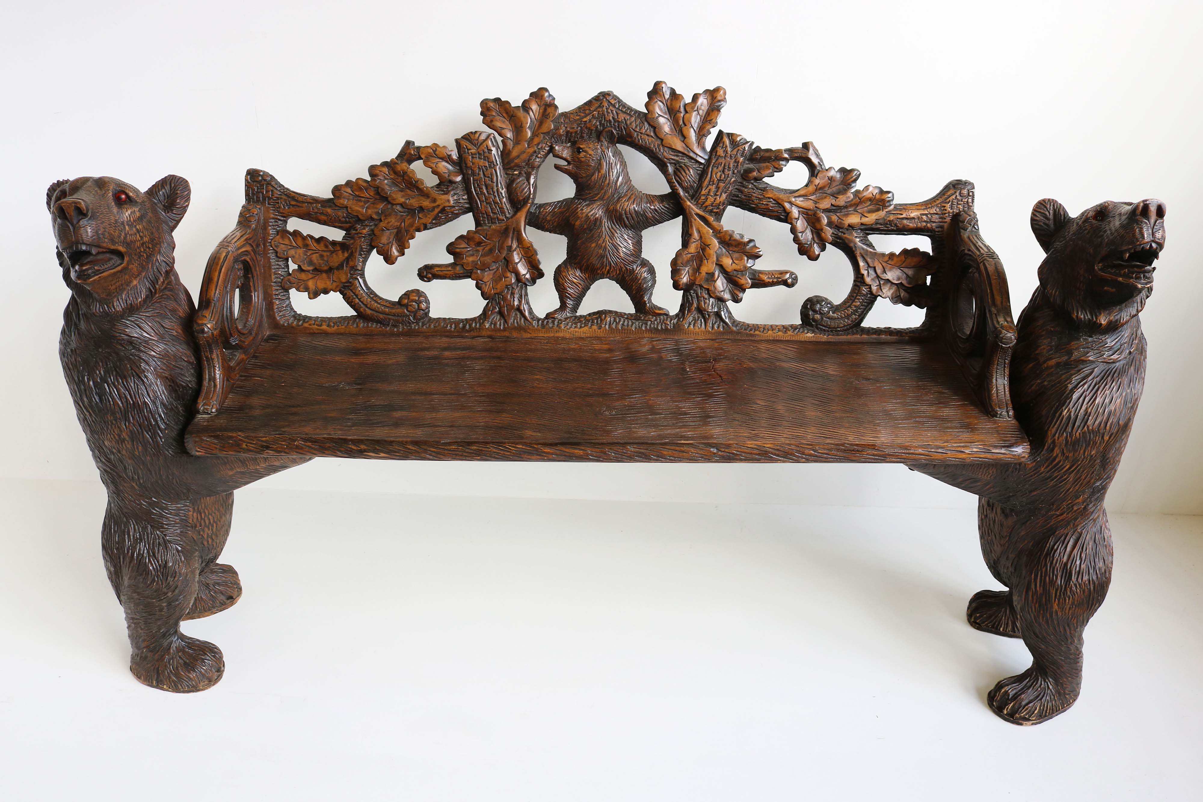 Swiss Black Forest hand-carved Bear bench 1900