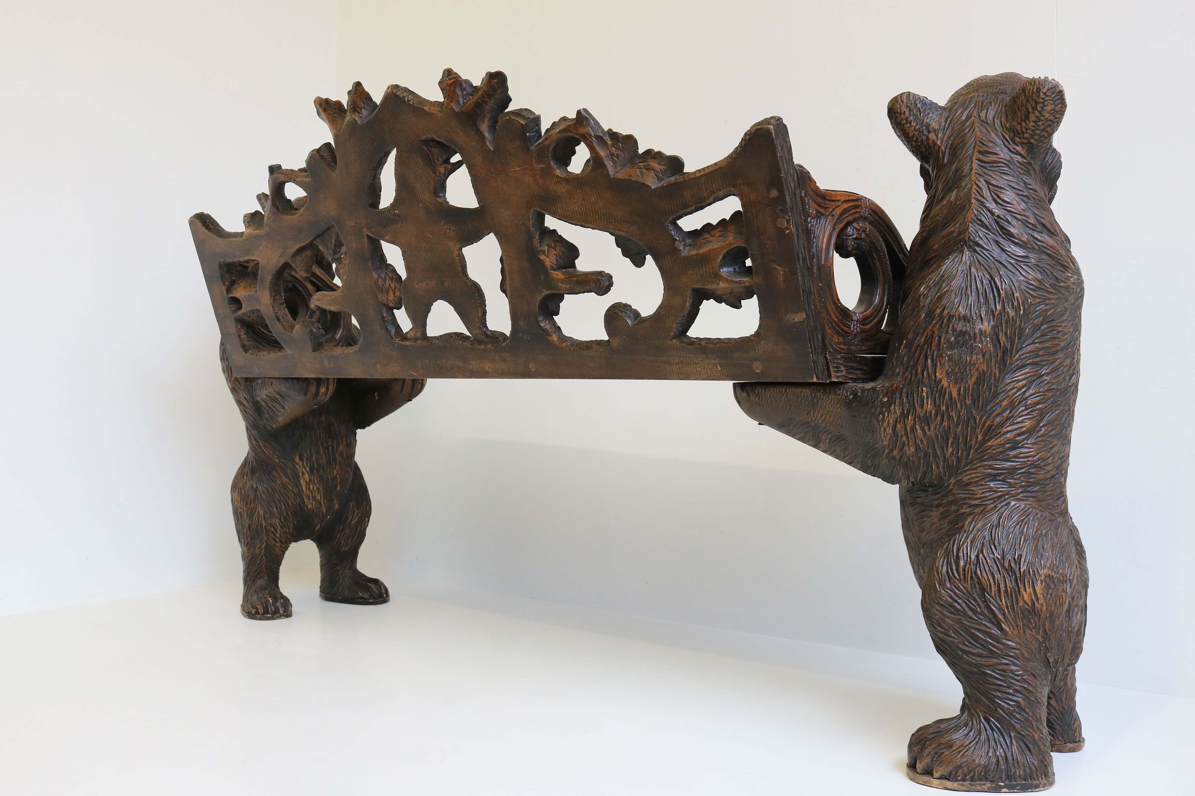 Swiss Black Forest hand-carved Bear bench 1900