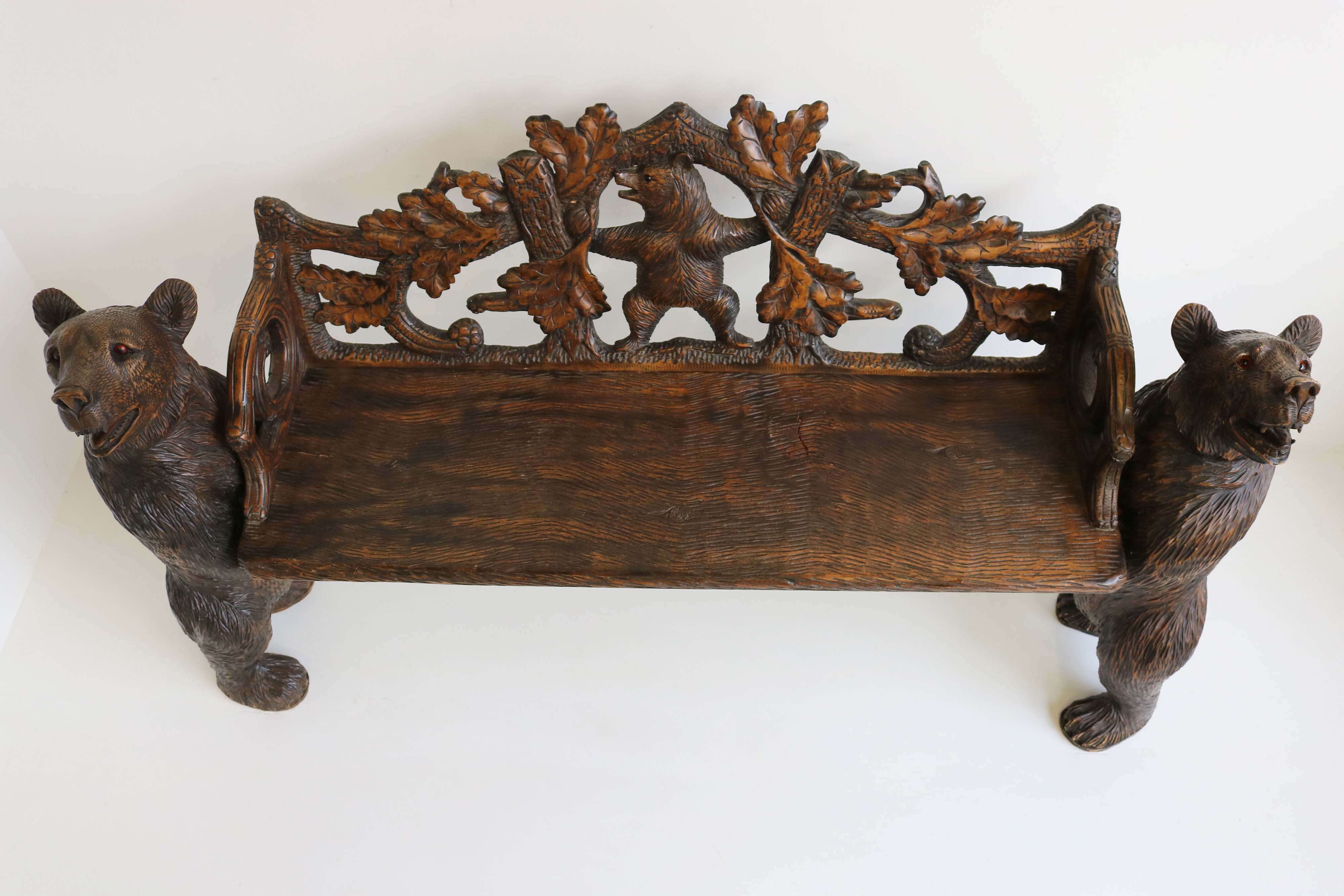 Swiss Black Forest hand-carved Bear bench 1900