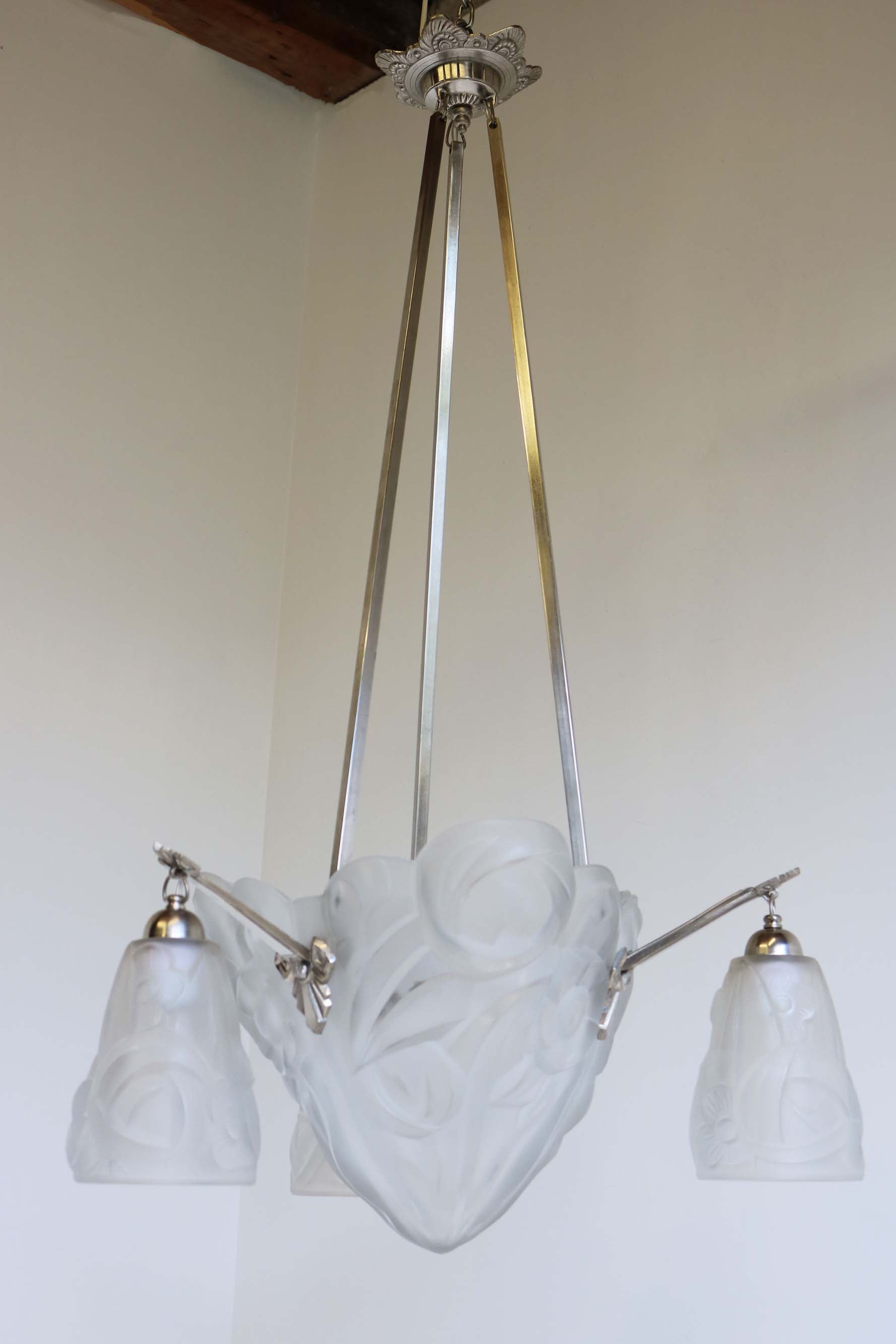 Geometric Art Deco chandelier by David Gueron Degue 1930