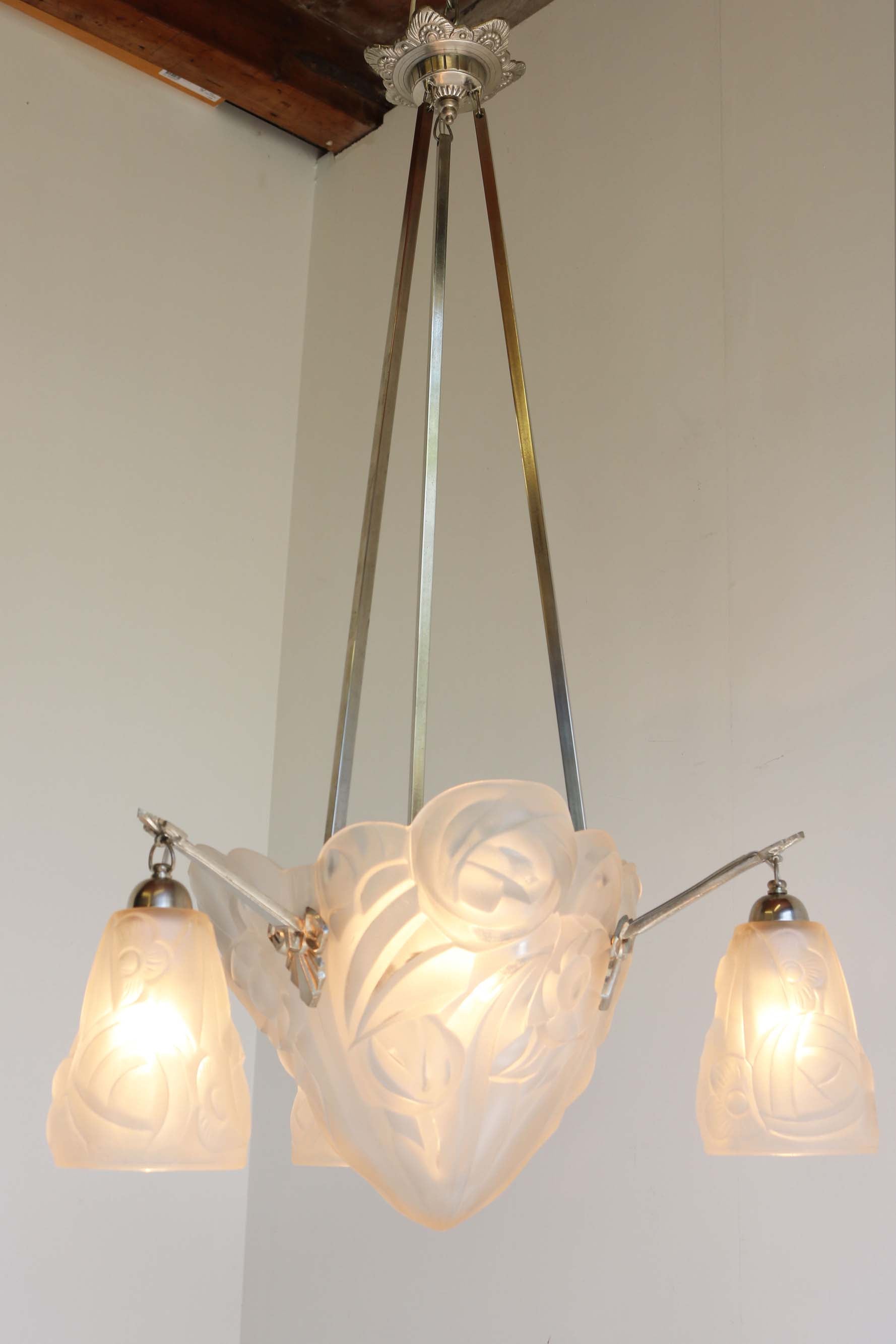 Geometric Art Deco chandelier by David Gueron Degue 1930