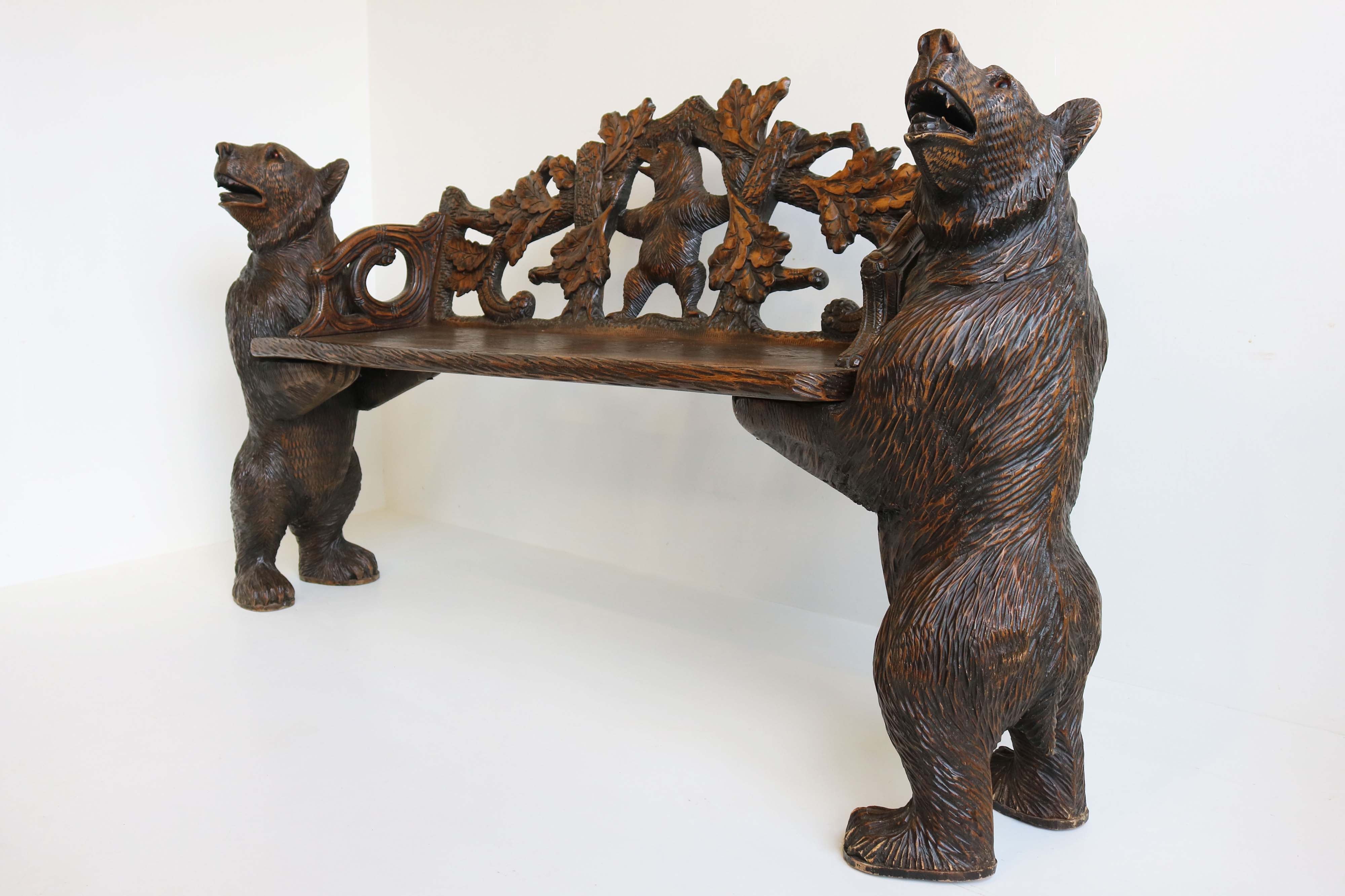 Swiss Black Forest hand-carved Bear bench 1900