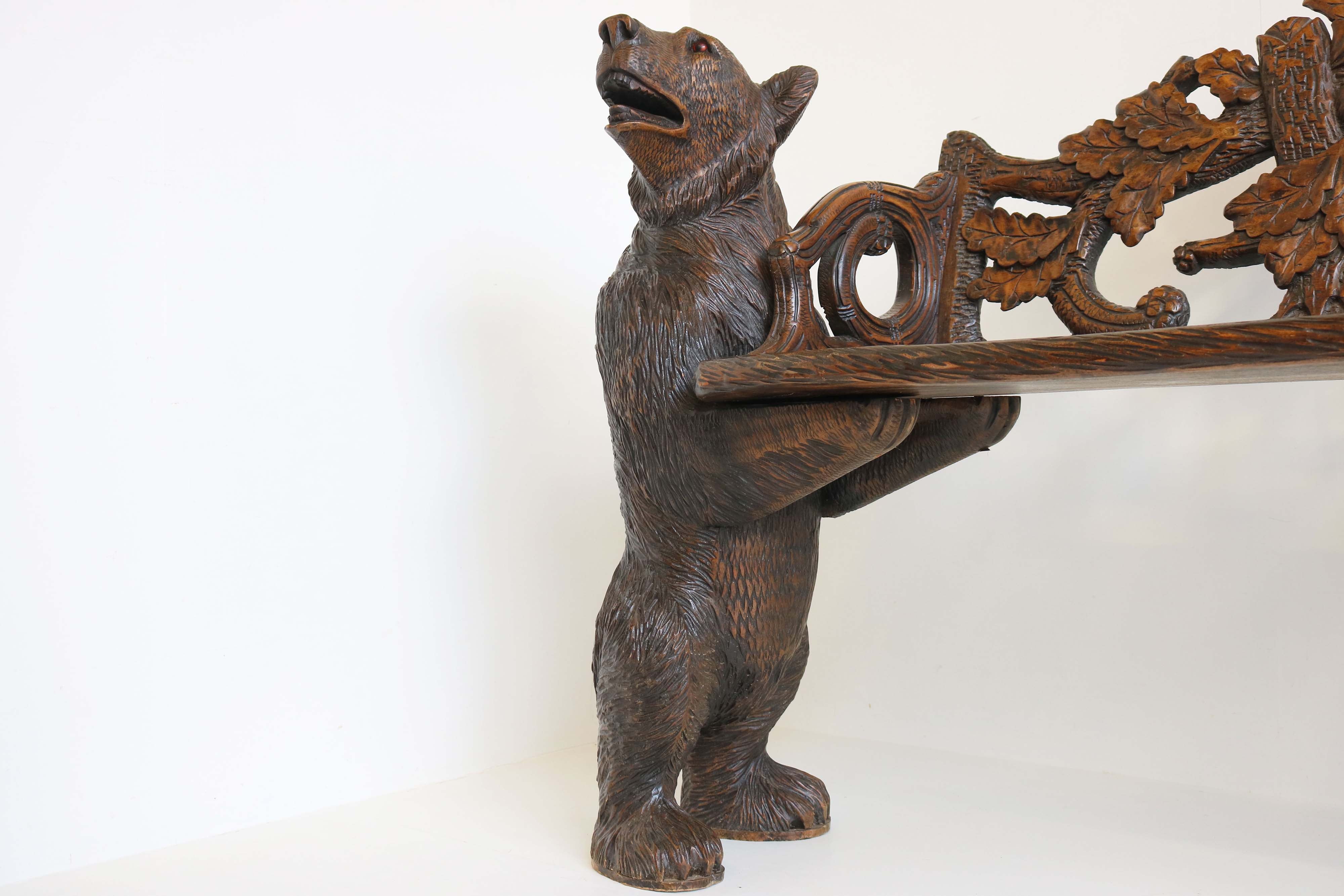 Swiss Black Forest hand-carved Bear bench 1900