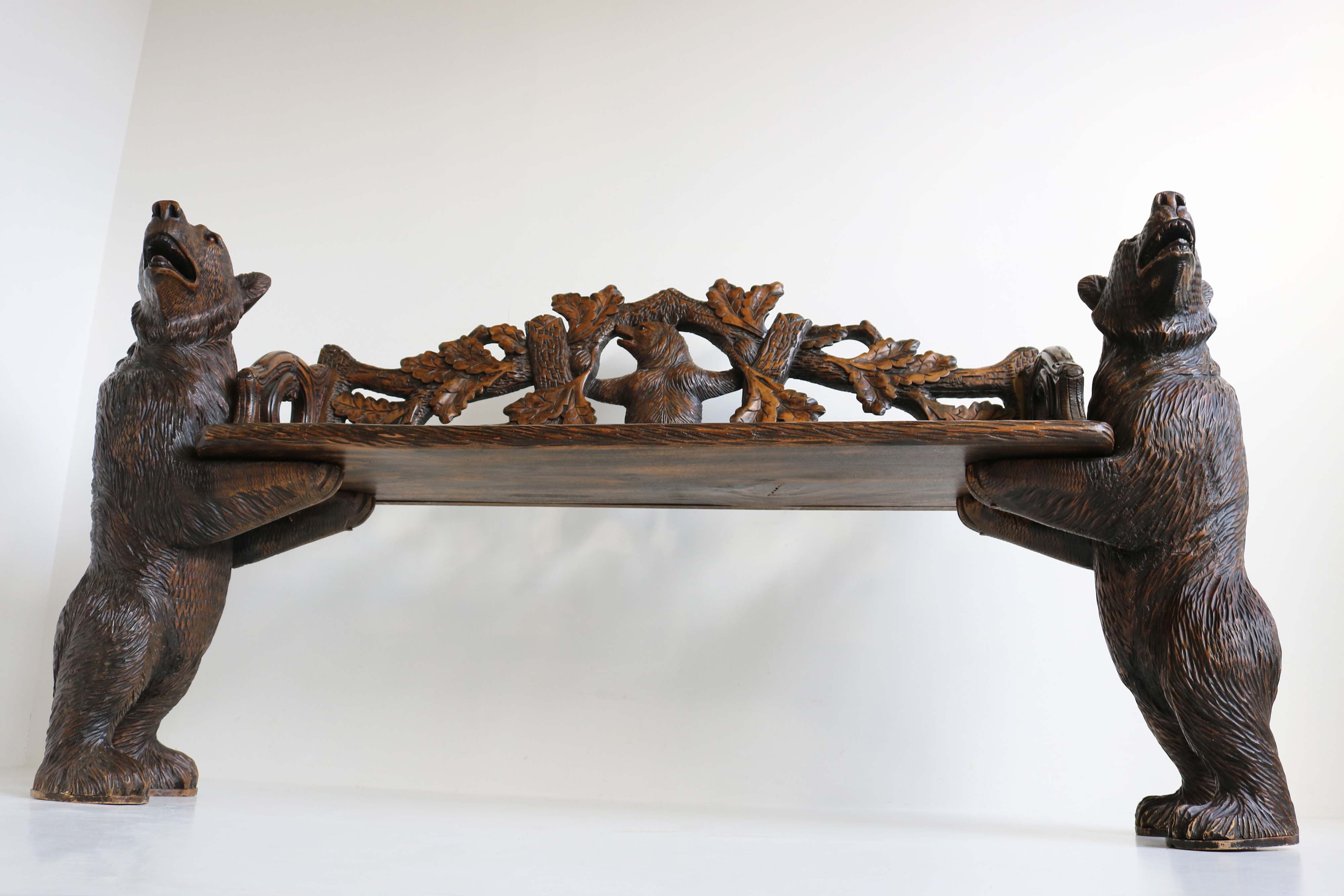 Swiss Black Forest hand-carved Bear bench 1900