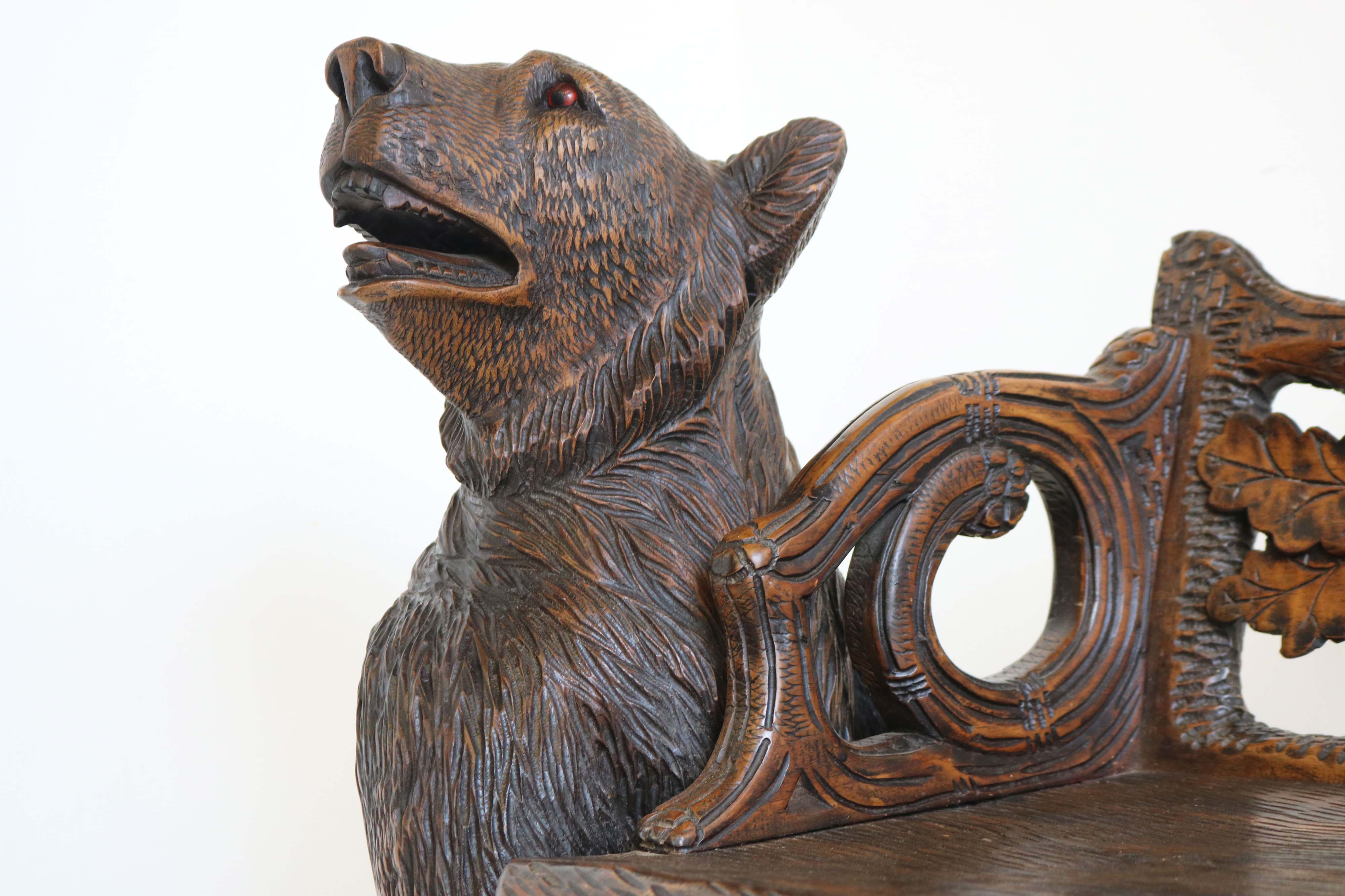 Swiss Black Forest hand-carved Bear bench 1900