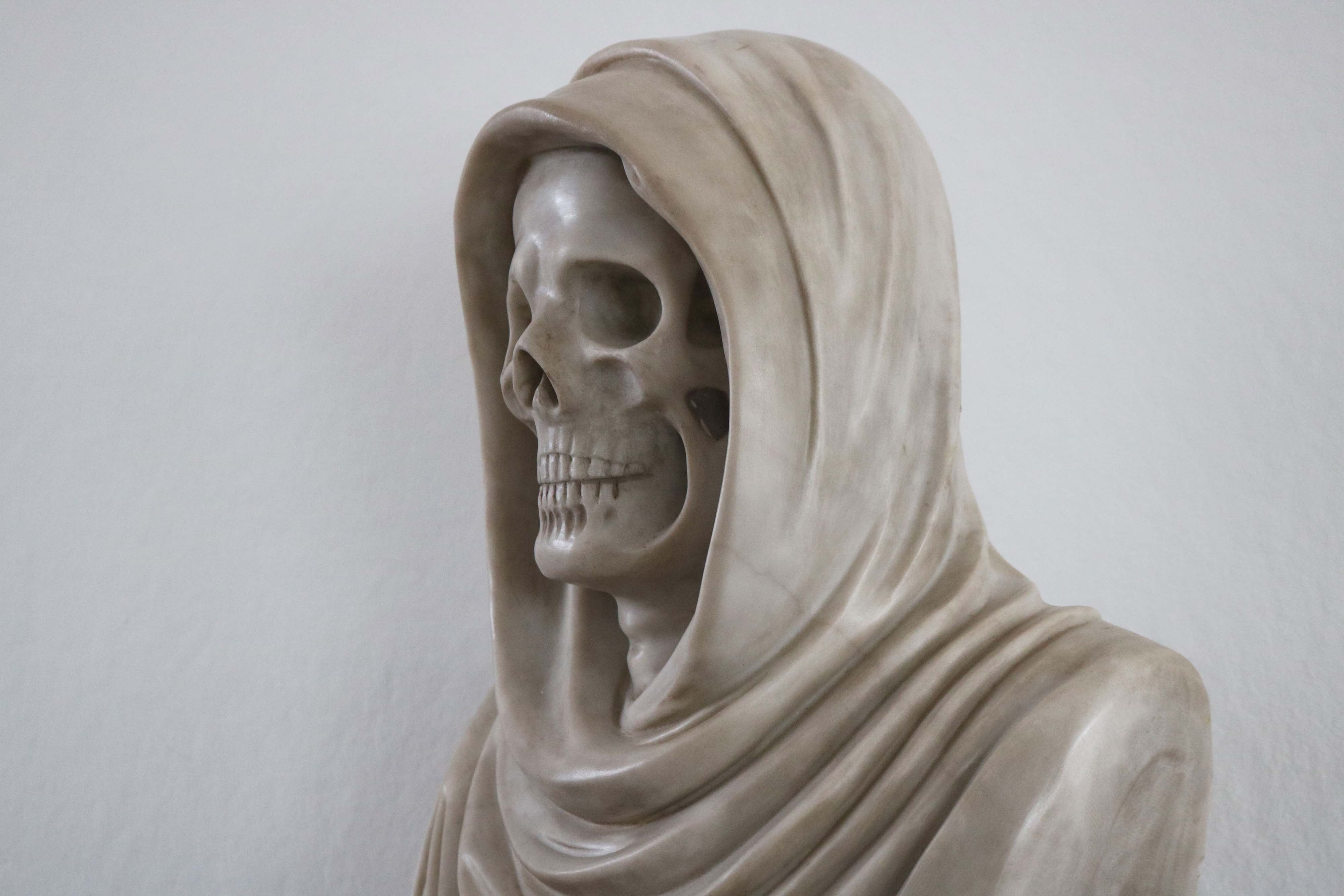 19th Century Italian Vanitas ''Memento Mori'' Carrara Marble bust