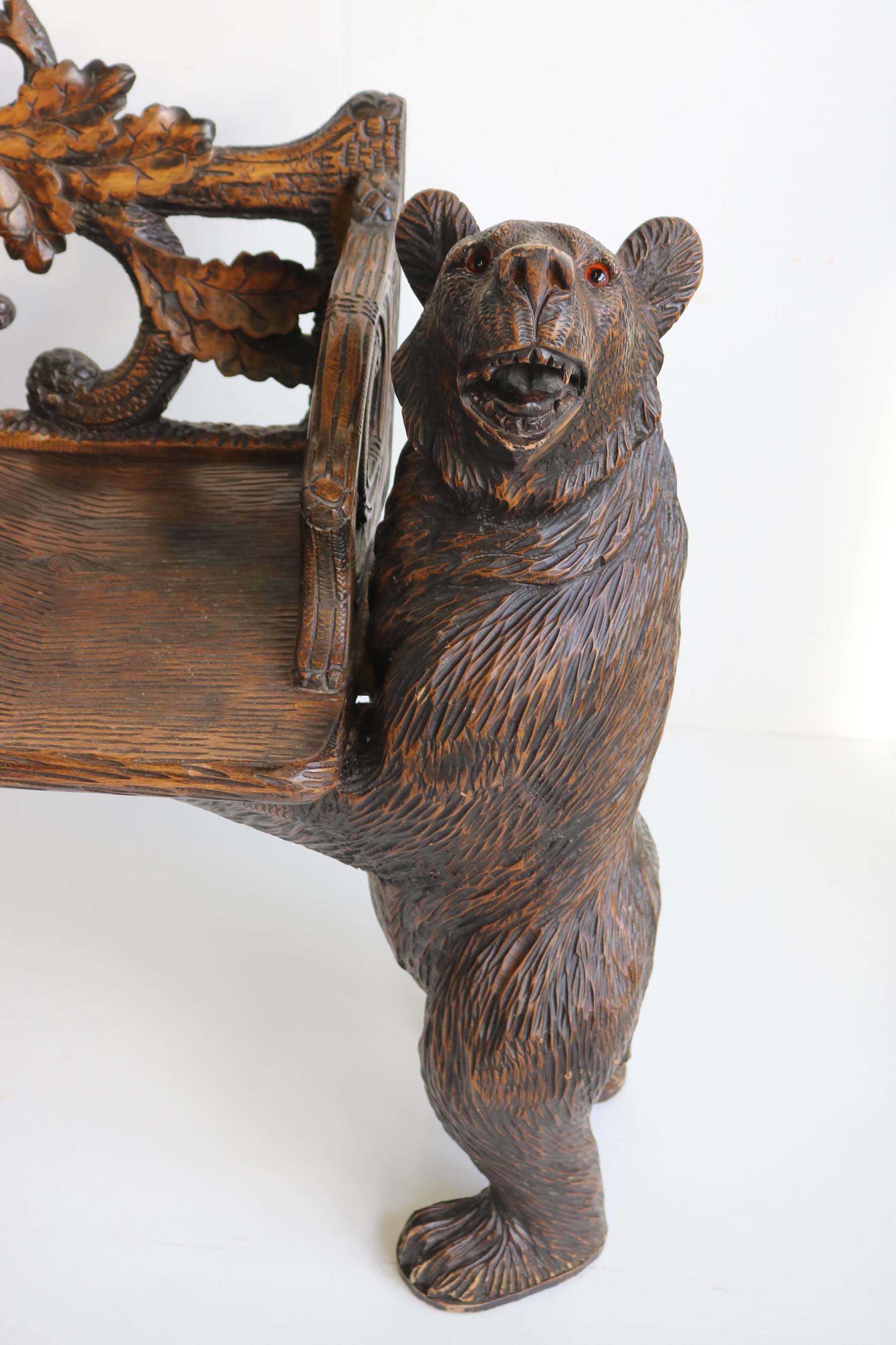 Swiss Black Forest hand-carved Bear bench 1900