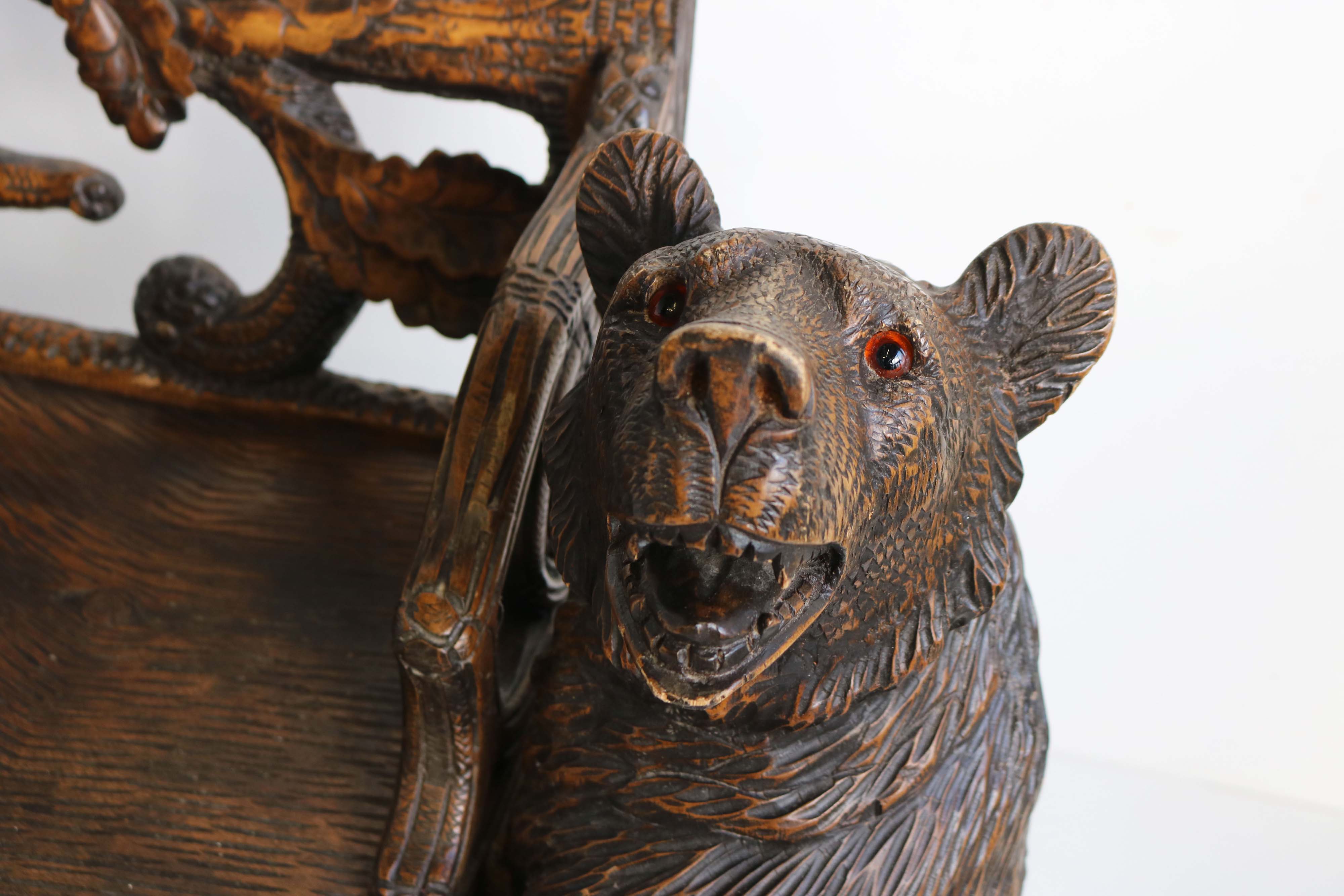 Swiss Black Forest hand-carved Bear bench 1900