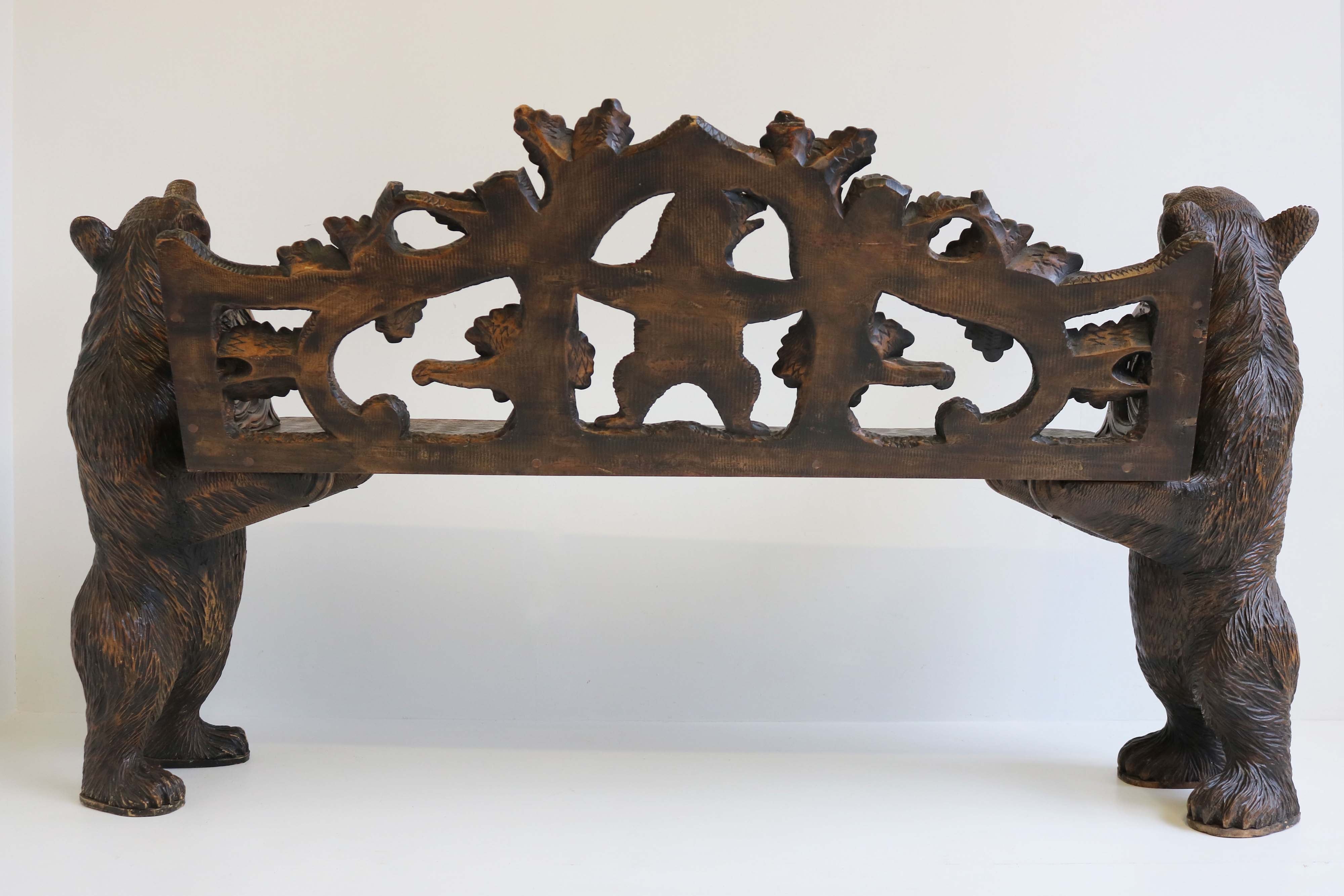 Swiss Black Forest hand-carved Bear bench 1900